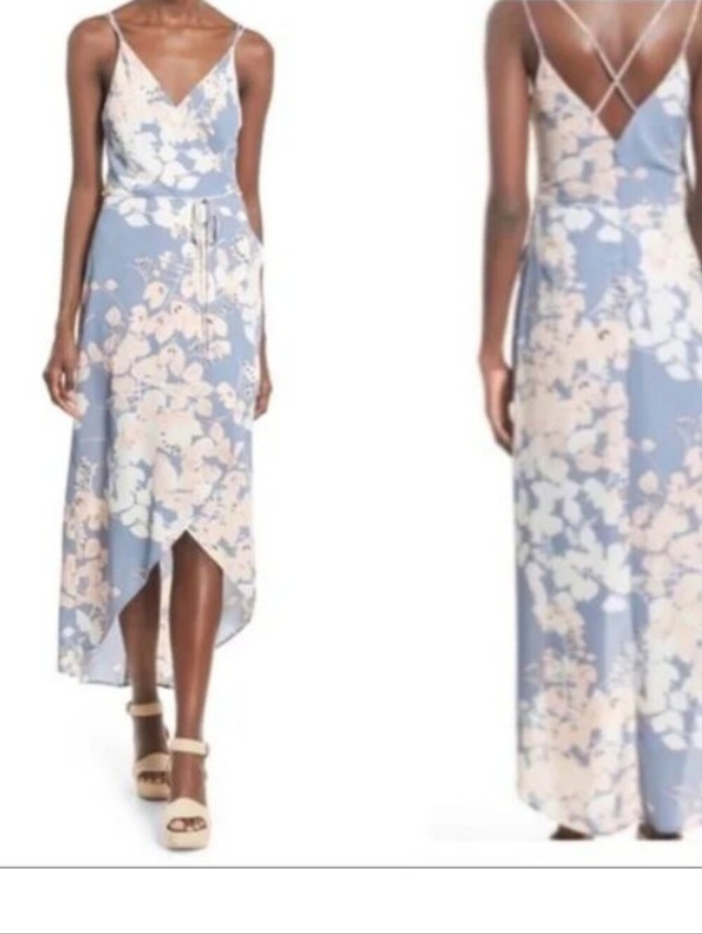 Astr Powder Blue & Cream Floral High-Low Slip Skirt